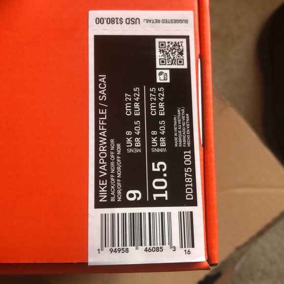 Nike Sacai Vaporwaffle Black/Off Noir Size 9 - Picture 5 of 5